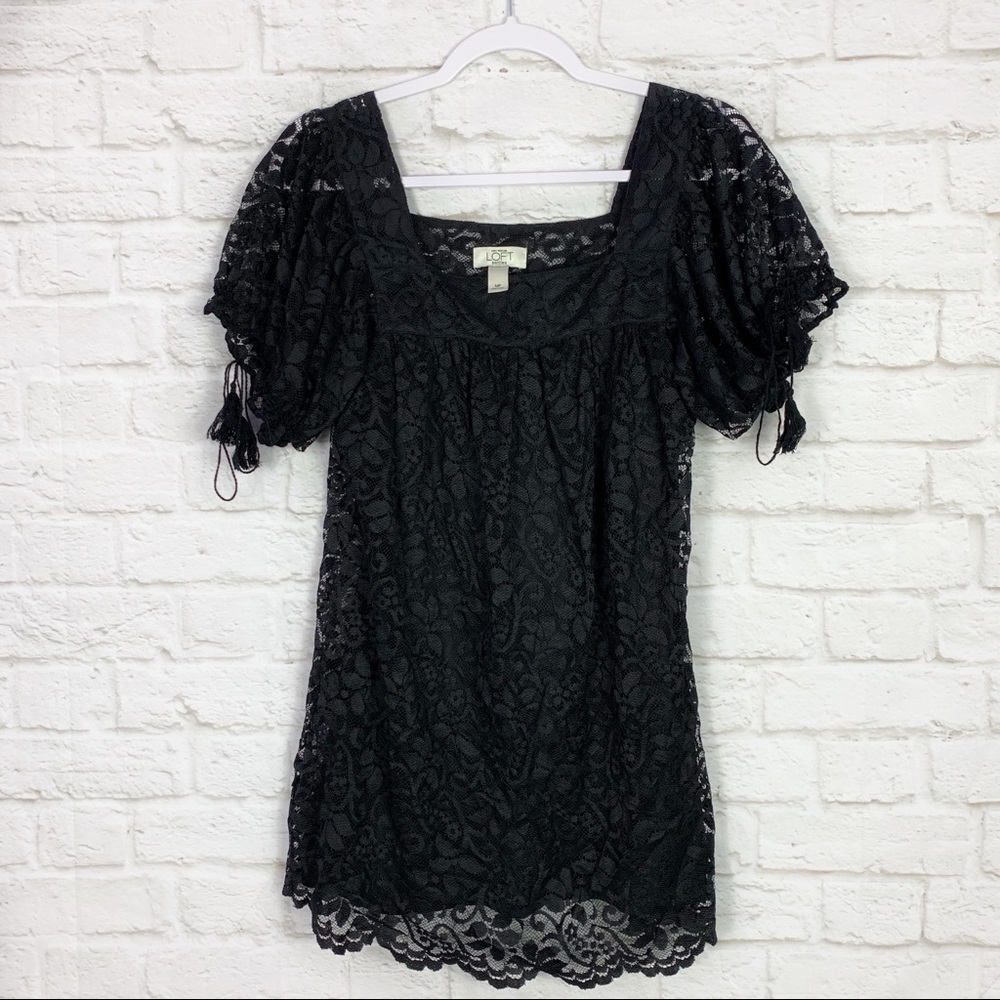LOFT Ann Taylor Lace Pom Pom Puffy Sleeve Dress MP - Picture 1 of 6
